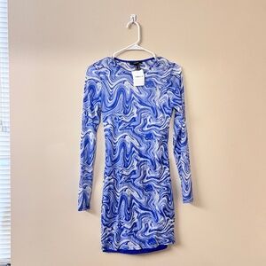 Forever 21 Blue Marble Mesh BodyCon Mini Dress